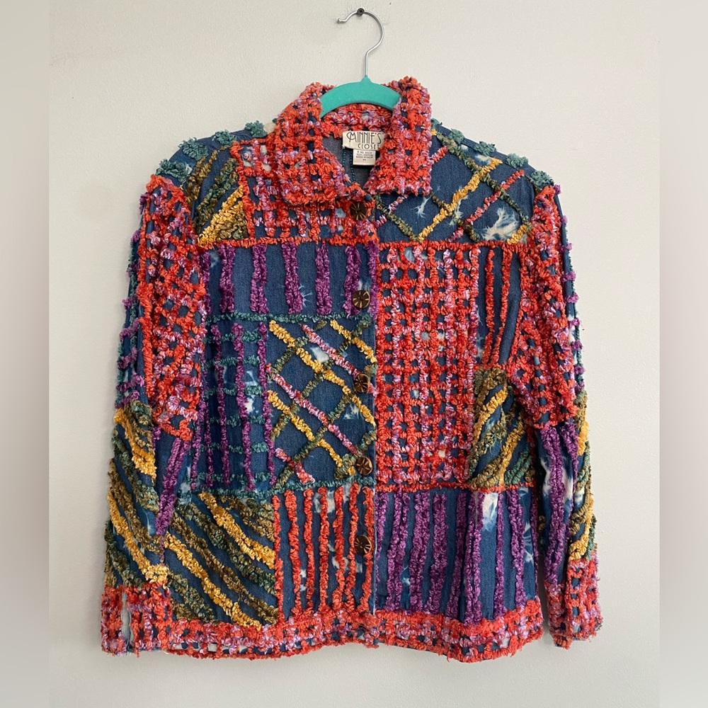 Vintage‎ Minnie's Closet Chenille Jacket Art to Wear Artsy BOHO Women's Size M